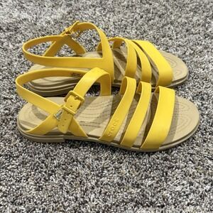 Crocs Tulum Sandals Women's 7 Yellow Tan Comfort Strappy Flat Slingback Buckle